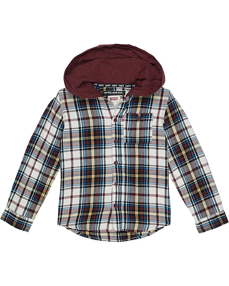 Levi's® Kids Hooded Button-Up Flannel Shirt (Little Kids) | Shirts & Tops - Image 4