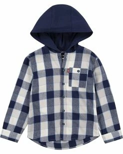 Levi's® Kids Hooded Button-Up Flannel Shirt (Little Kids) | Shirts & Tops