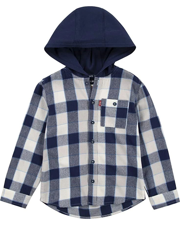 Levi's® Kids Hooded Button-Up Flannel Shirt (Little Kids) | Shirts & Tops